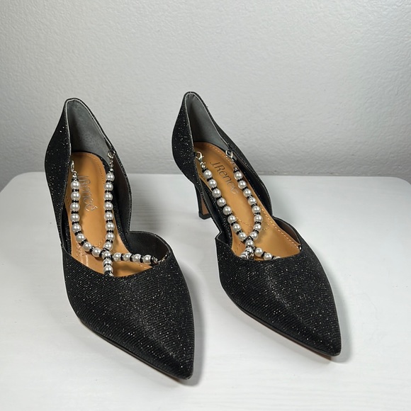 J.Renee Shoes - J. Renee black heels with removable pearl and black bead front cross straps 8M